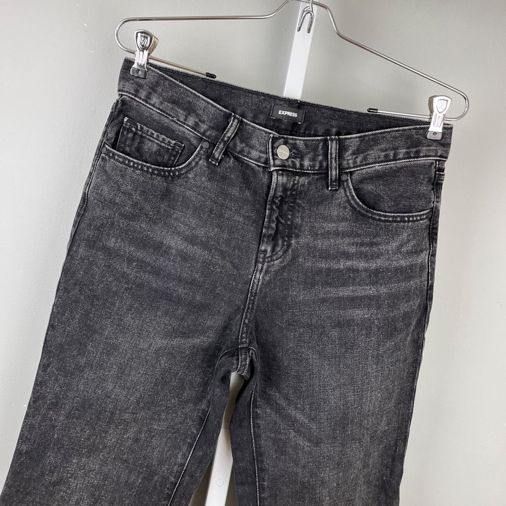 Express '70s Flare Mid Rise Black Jeans Womens 4S Short 100% Cotton 31x25‎